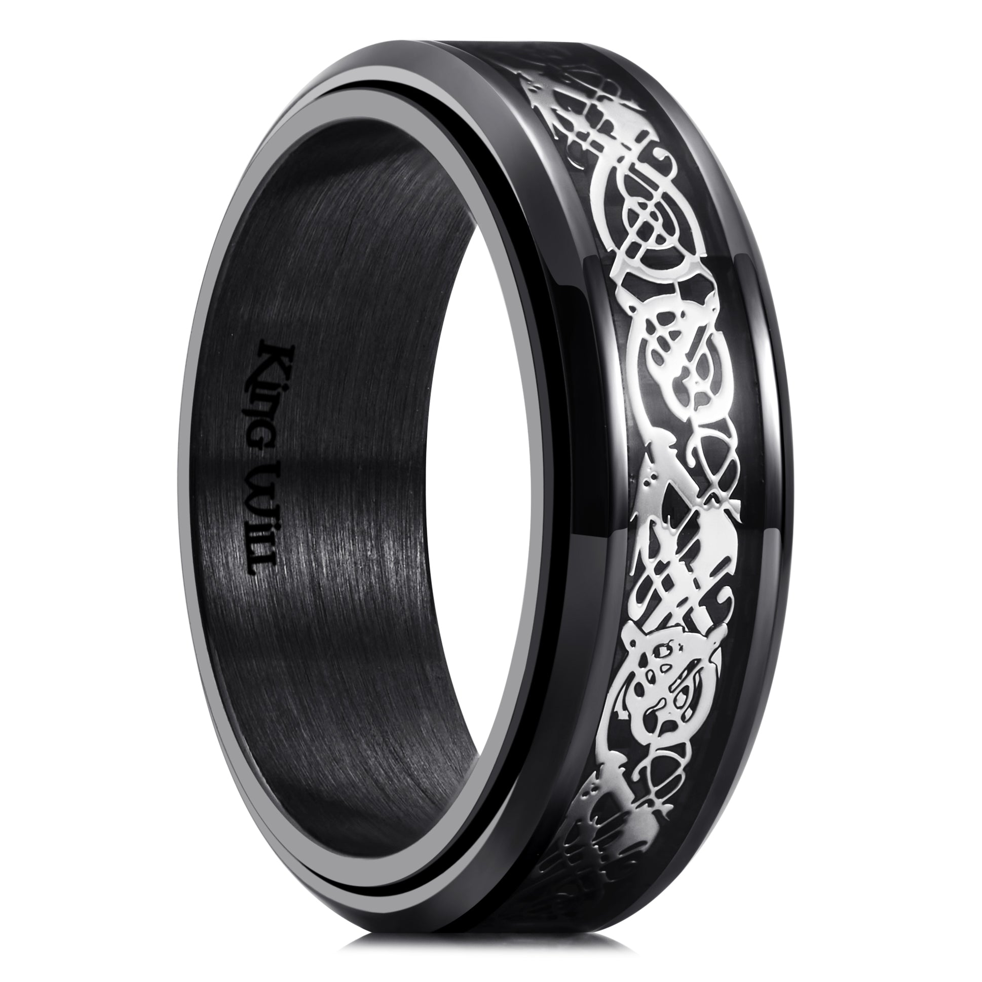 King Will Intertwine 8mm Silver Spinner Ring Stainless Steel Fidget Ring  Anxiety Ring for Men gold curb chain Inlay 7