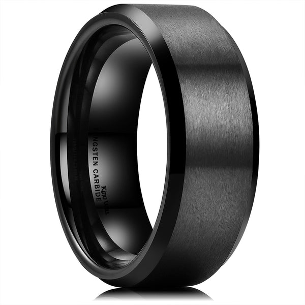 Men's 8mm Black And Red Tungsten Carbide Ring Matte Finish Beveled Edges  Size 7 To 16 Jewelry
